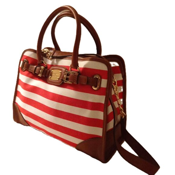 Michael Kors Hamilton Large Mandarin/White Striped Canvas Tote